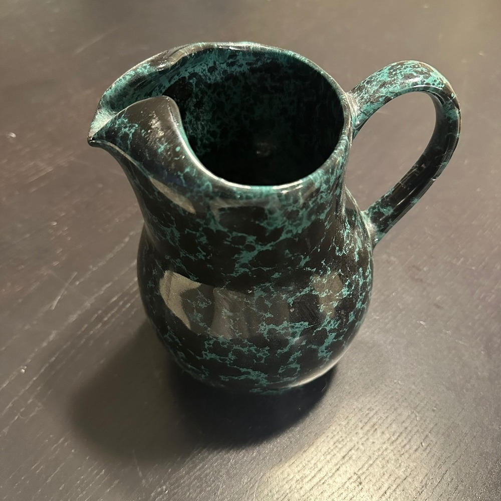 Bennington Potters Black and Teal Spongeware Pitcher 2072 Vermont Pottery